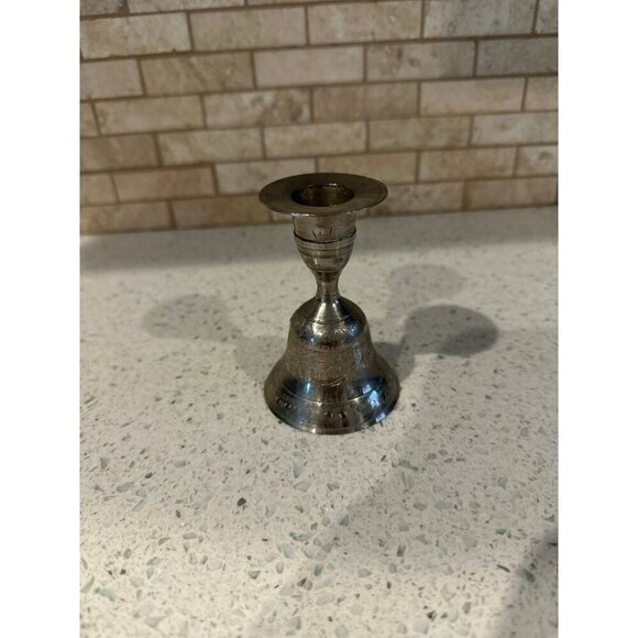 VINTAGE ~SILVER PLATED ON SOLID‎ BRASS [ BELL & CANDLE HOLDER - Picture 1 of 5